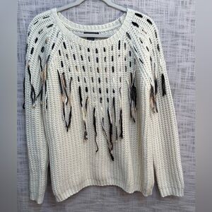 Fringed sweater, cream western sweater